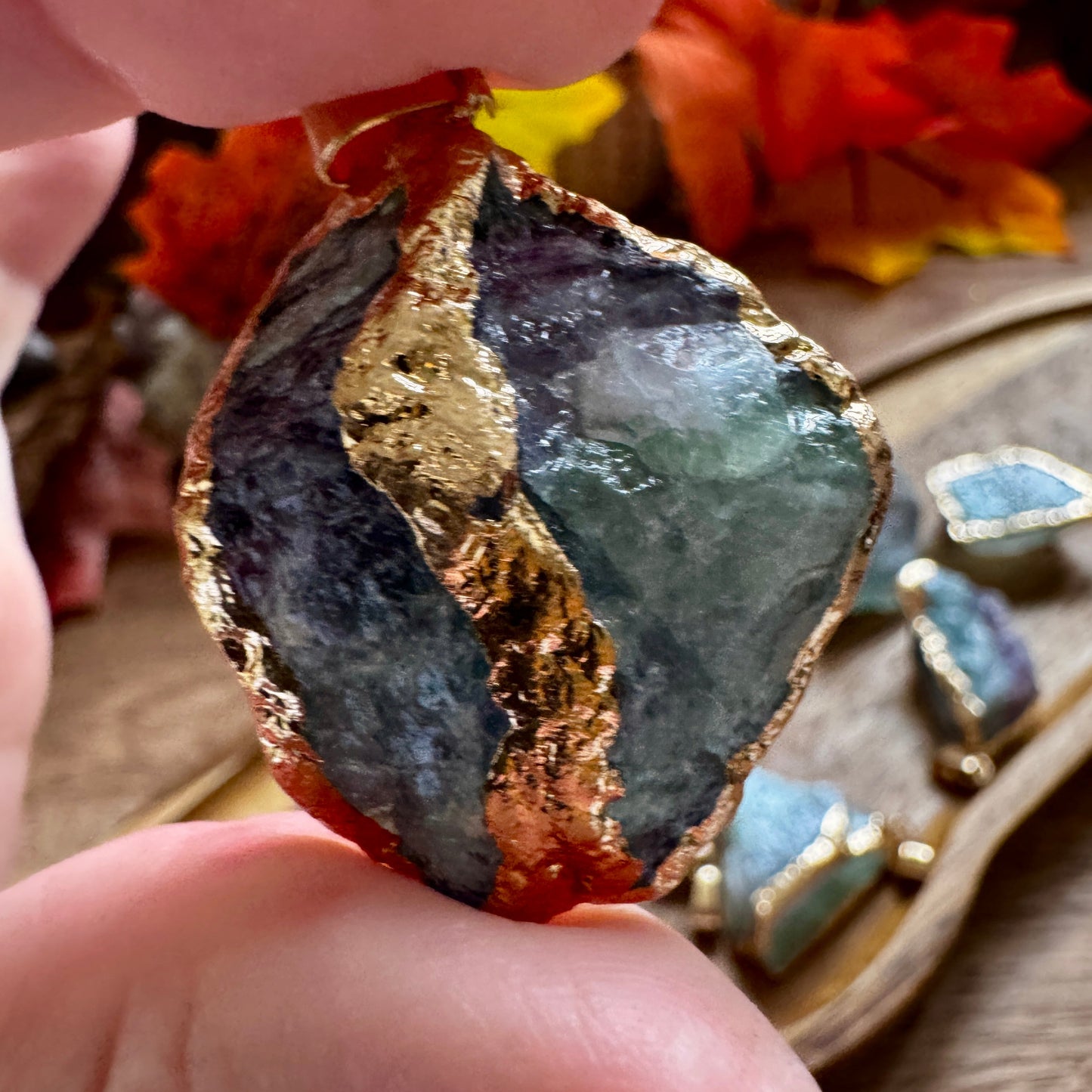 Raw Rough Rainbow Fluorite Pendant