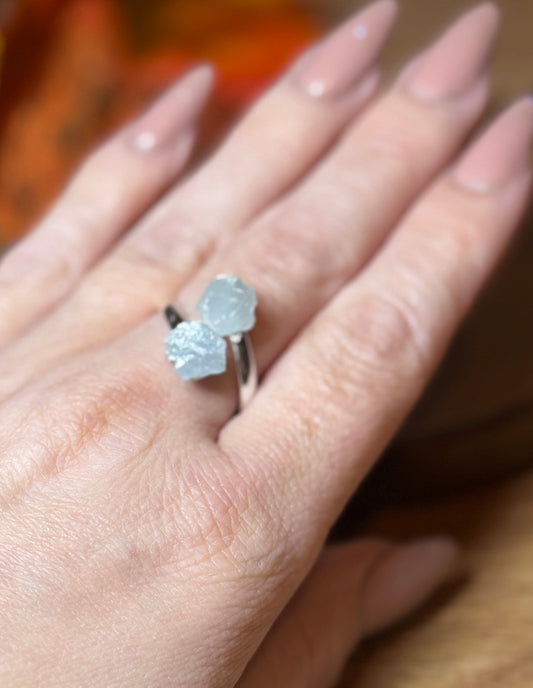 Silver Plated Oval Aquamarine Adjustable Ring