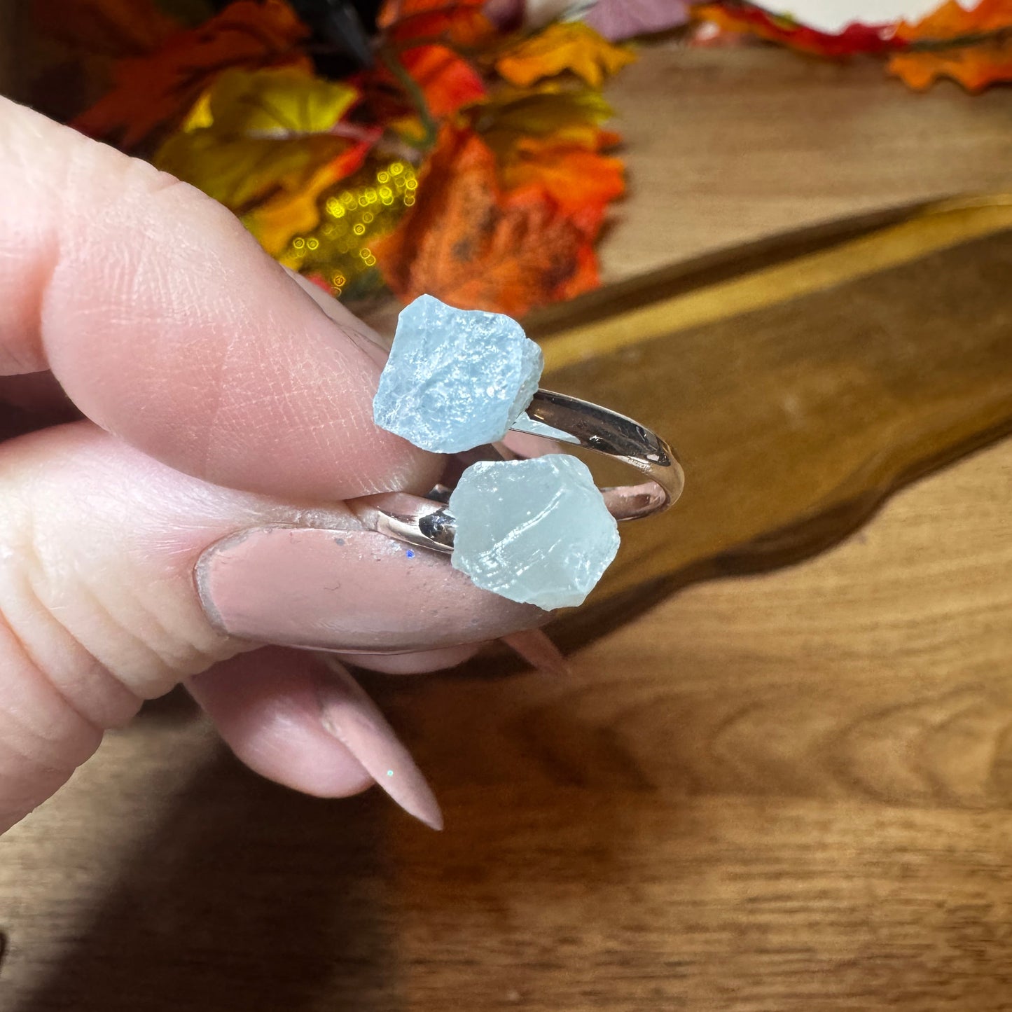 Silver Plated Oval Aquamarine Adjustable Ring