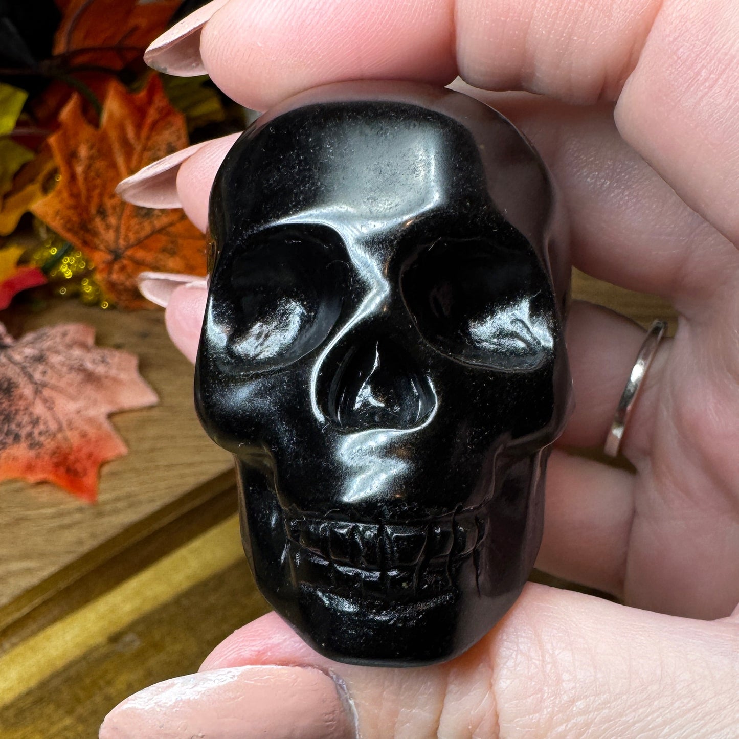 Golden Obsidian Skull Carving