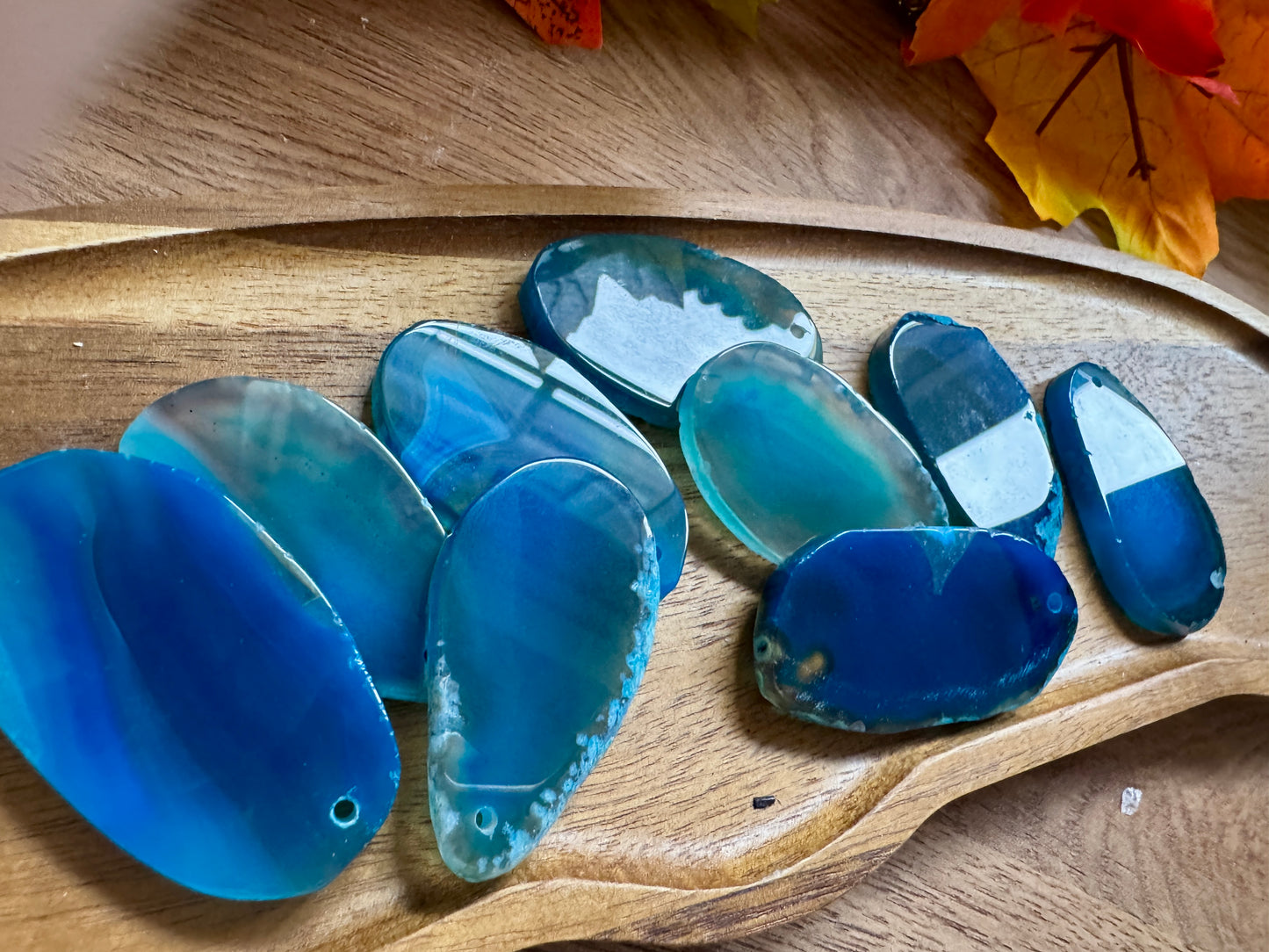 Blue Dyed Agate Slice (Drilled Hole)