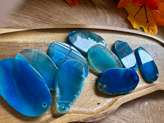 Blue Dyed Agate Slice (Drilled Hole)
