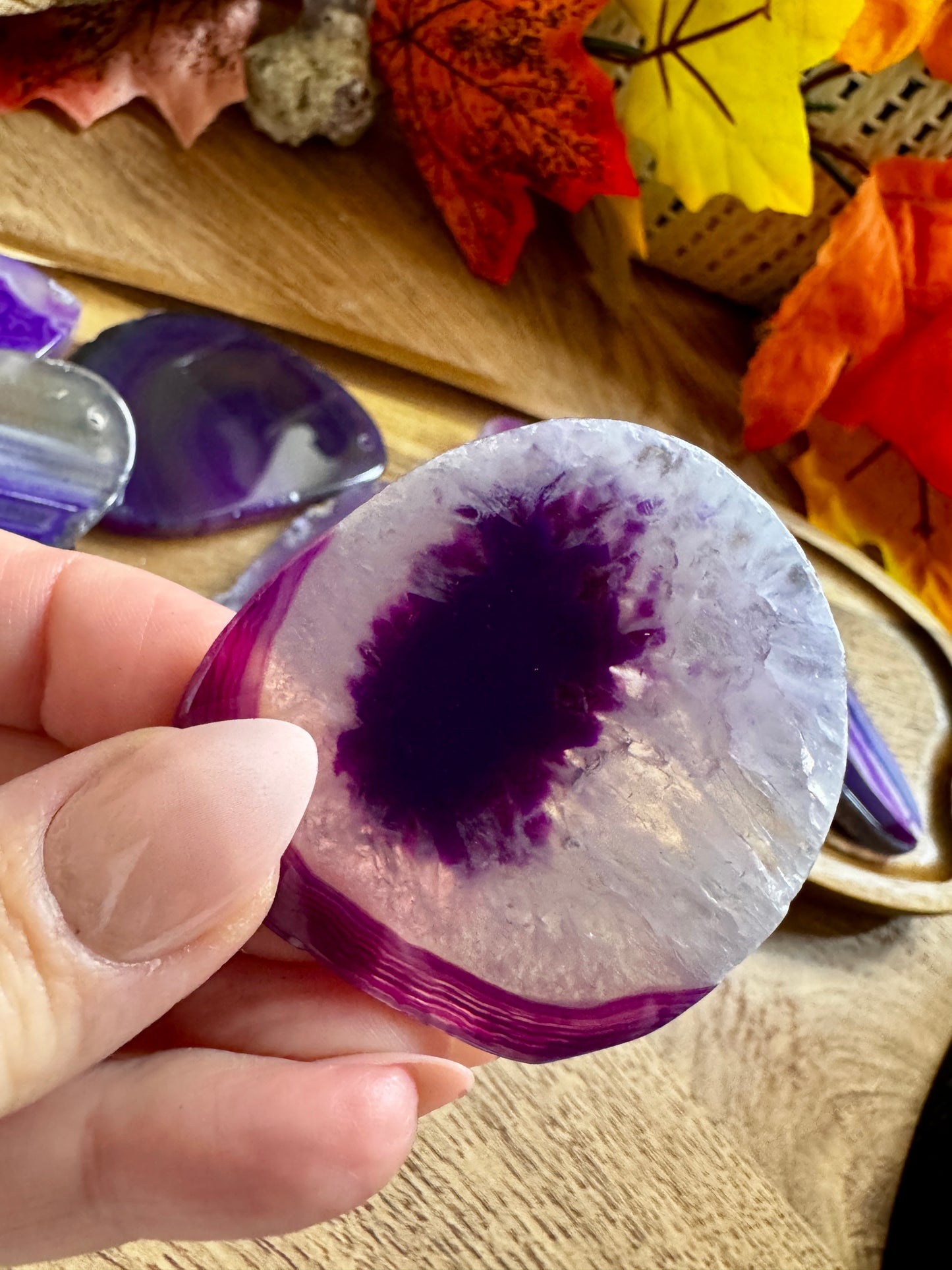Purple Dyed Agate Slice (Drilled Hole)