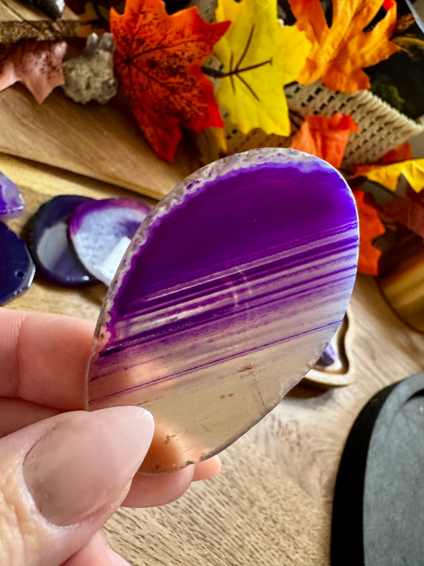 Purple Dyed Agate Slice (Drilled Hole)
