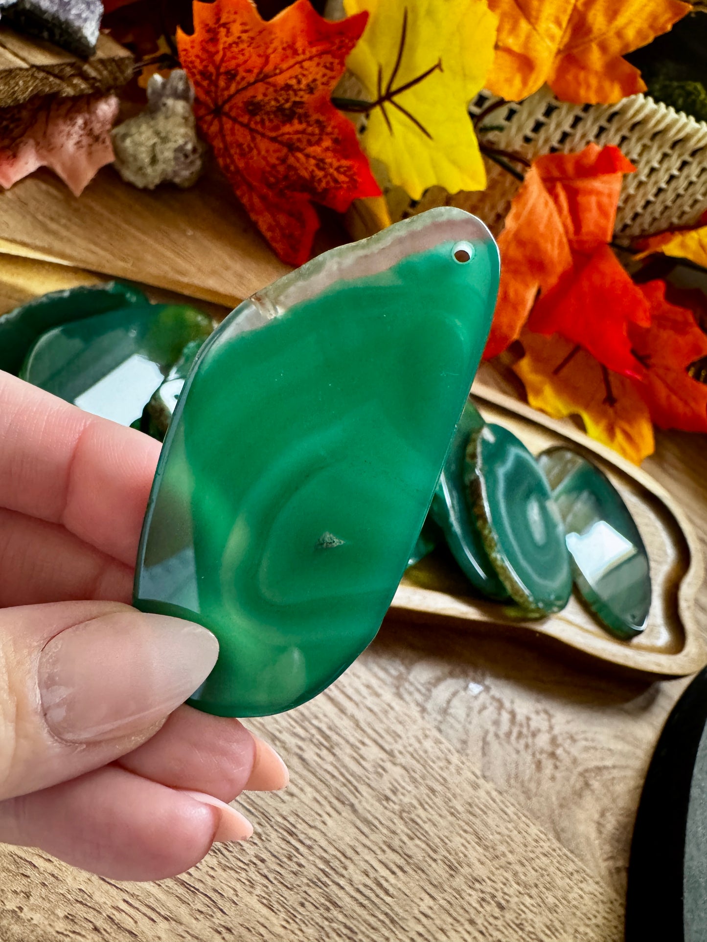 Green Dyed Agate Slice (Drilled Hole)