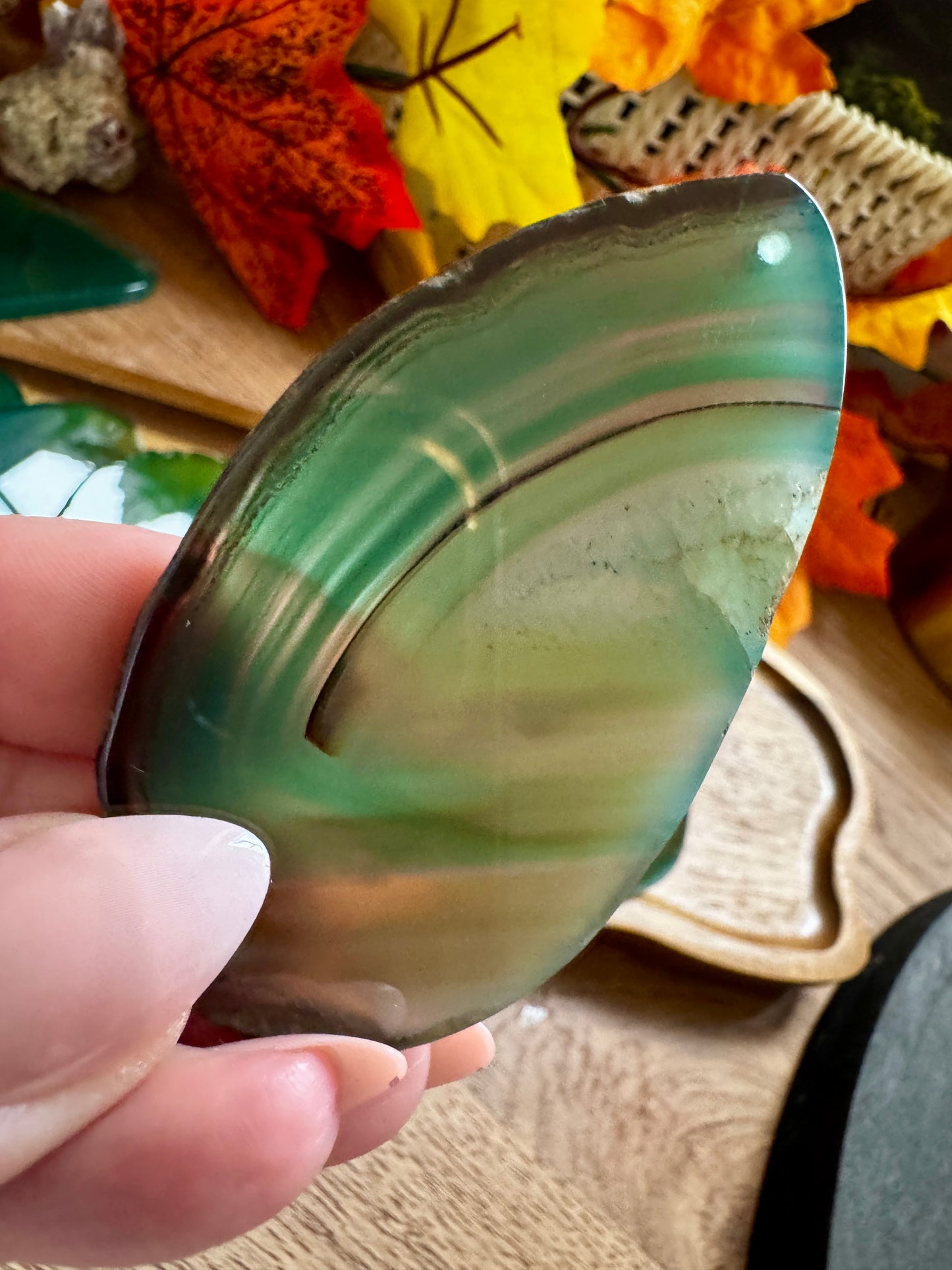 Green Dyed Agate Slice (Drilled Hole)