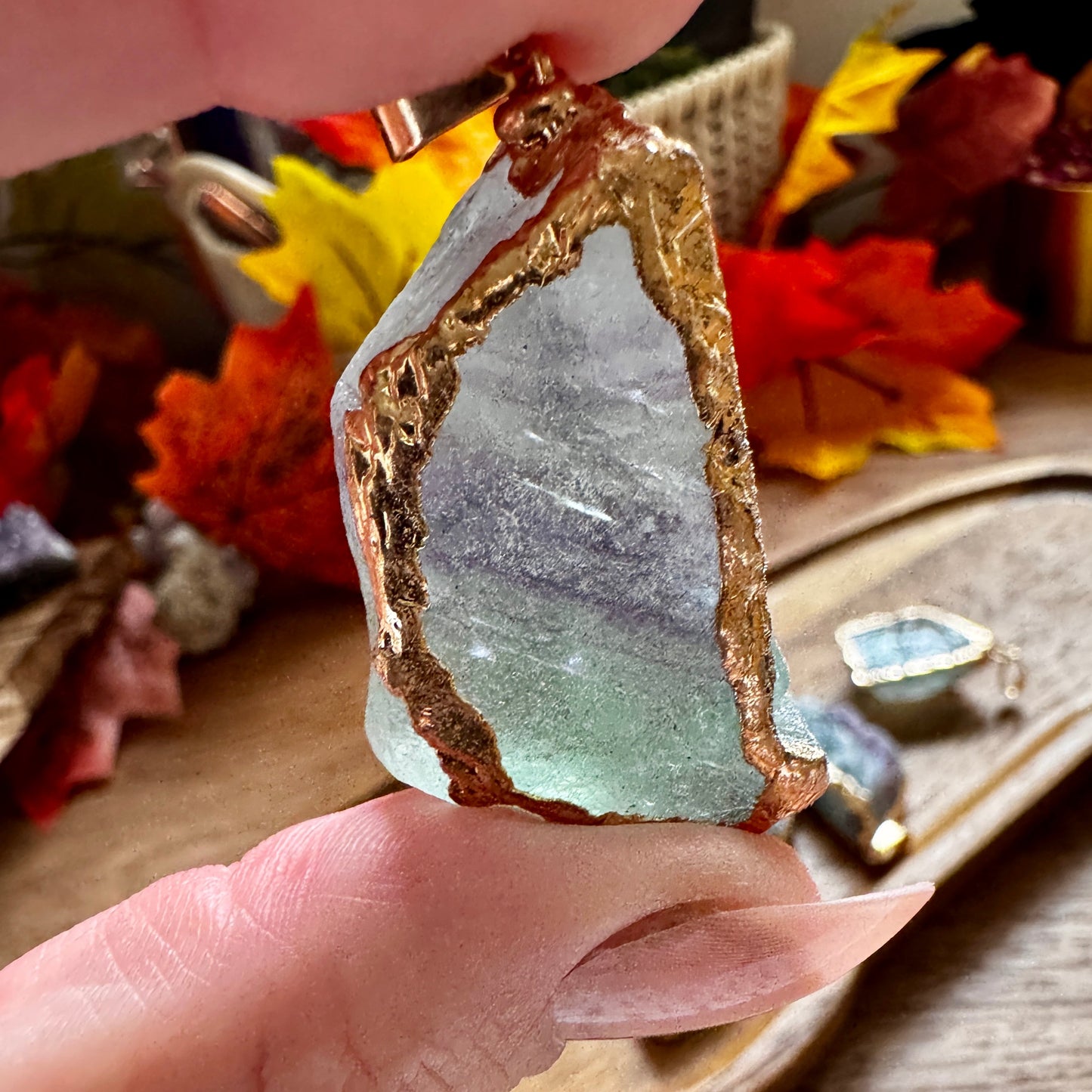 Raw Rough Rainbow Fluorite Pendant