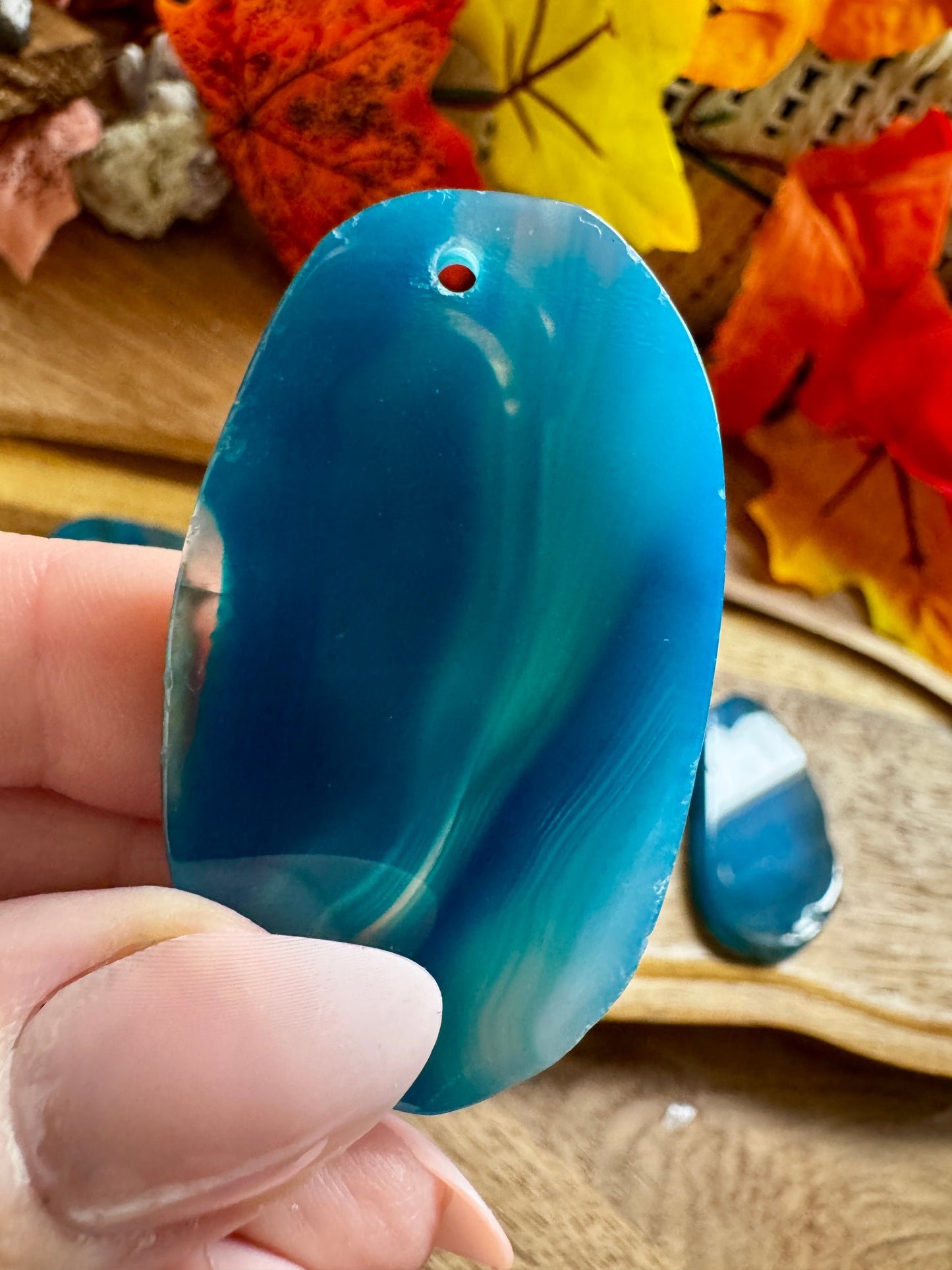 Blue Dyed Agate Slice (Drilled Hole)