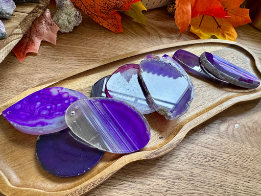 Purple Dyed Agate Slice (Drilled Hole)