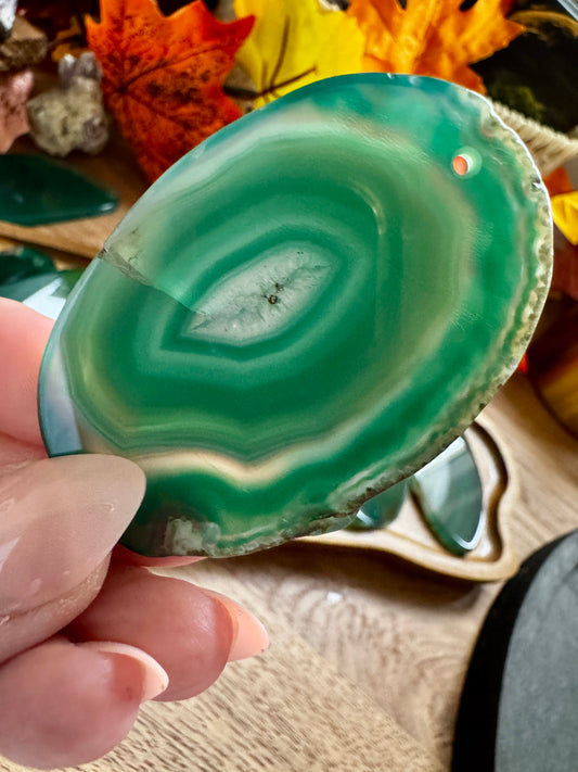 Green Dyed Agate Slice (Drilled Hole)