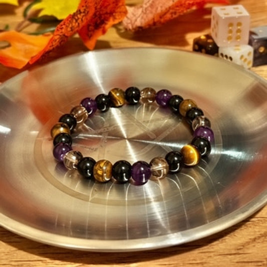 Obsidian, Purple Agate, Tiger's Eye and Smoked Quartz Beaded Bracelet