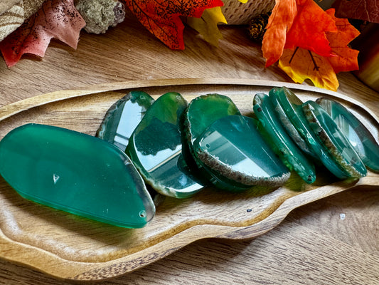 Green Dyed Agate Slice (Drilled Hole)