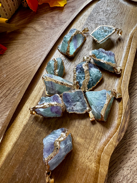 Raw Rough Rainbow Fluorite Pendant