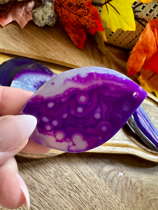 Purple Dyed Agate Slice (Drilled Hole)