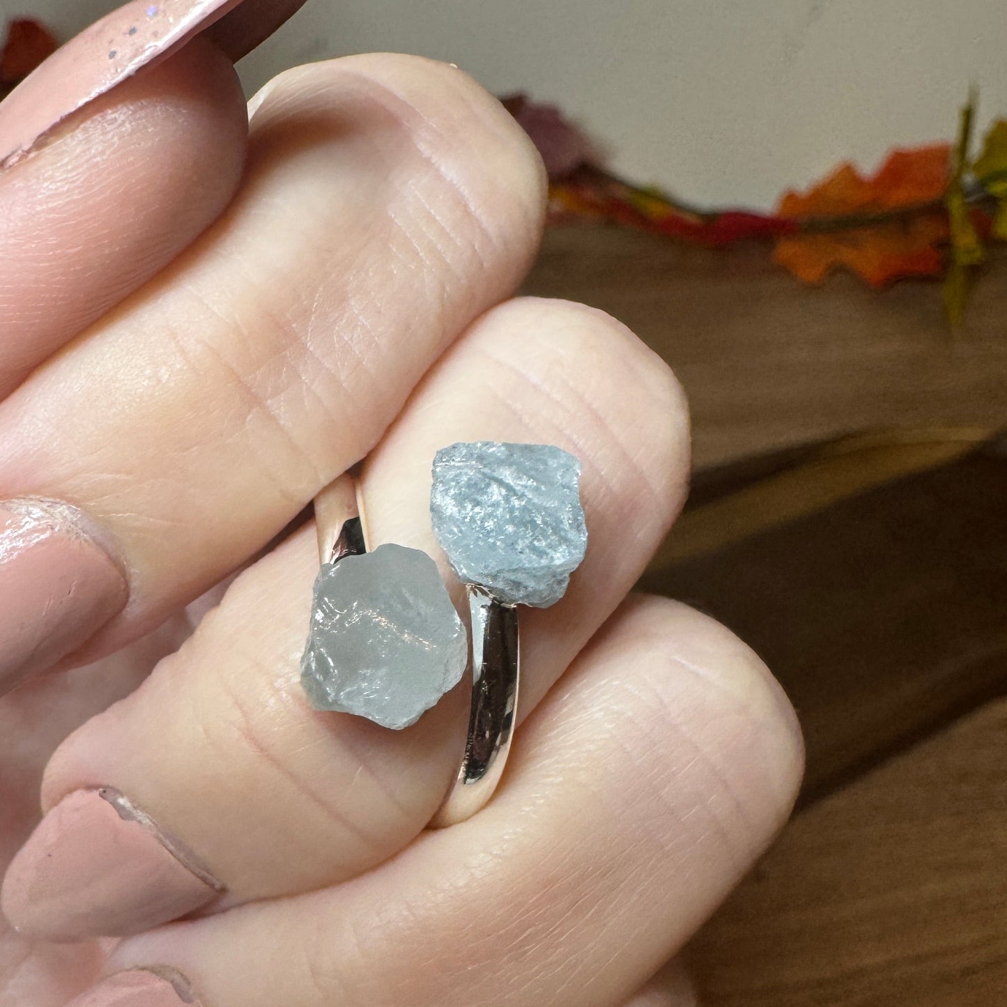 Silver Plated Oval Aquamarine Adjustable Ring