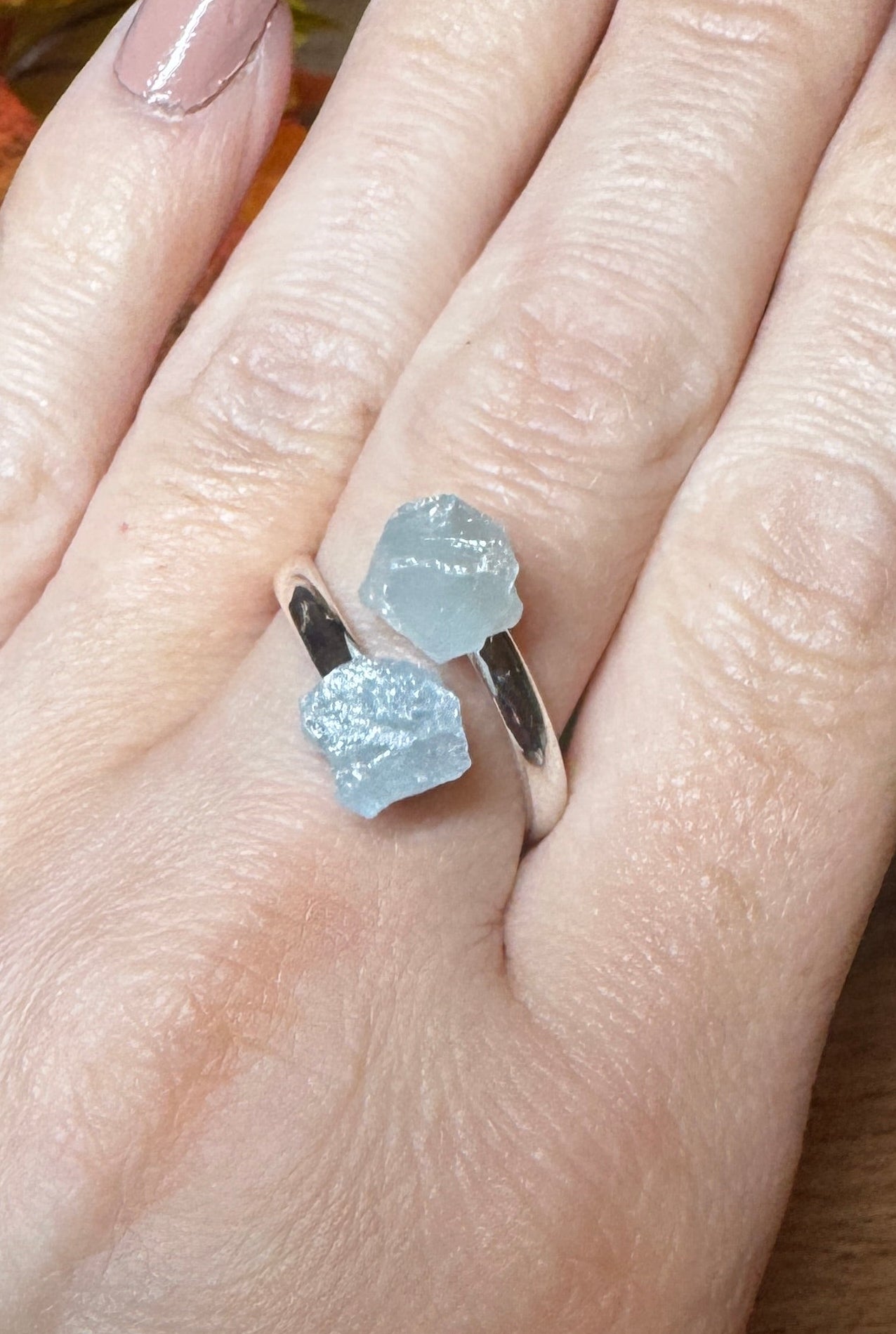 Silver Plated Oval Aquamarine Adjustable Ring