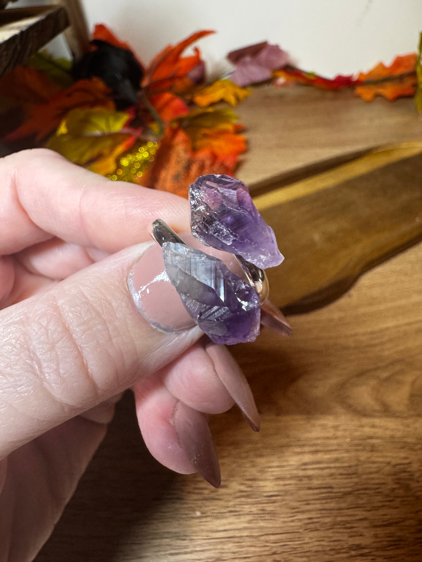 Raw Amethyst Silver-Plated Adjustable Ring