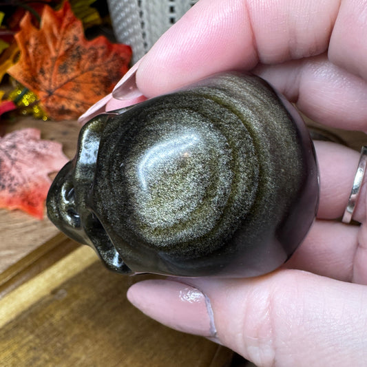 Golden Obsidian Skull Carving