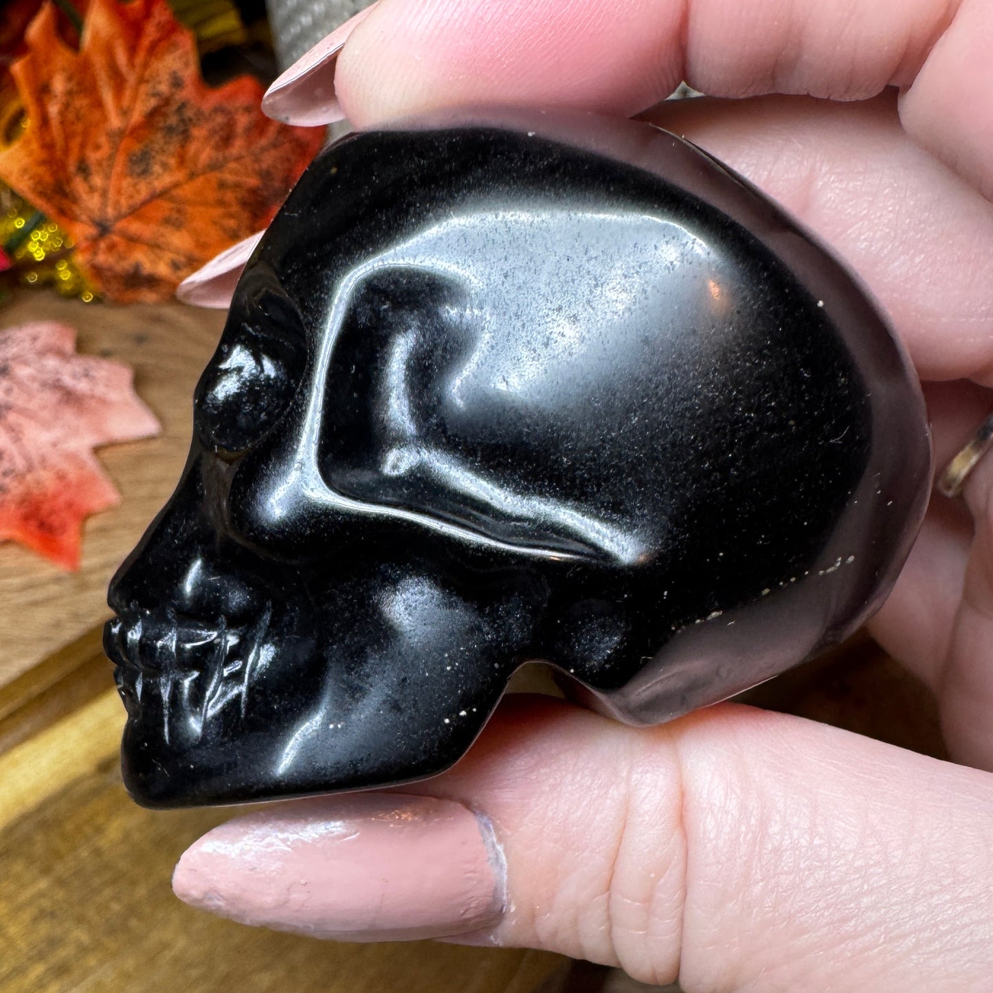 Golden Obsidian Skull Carving
