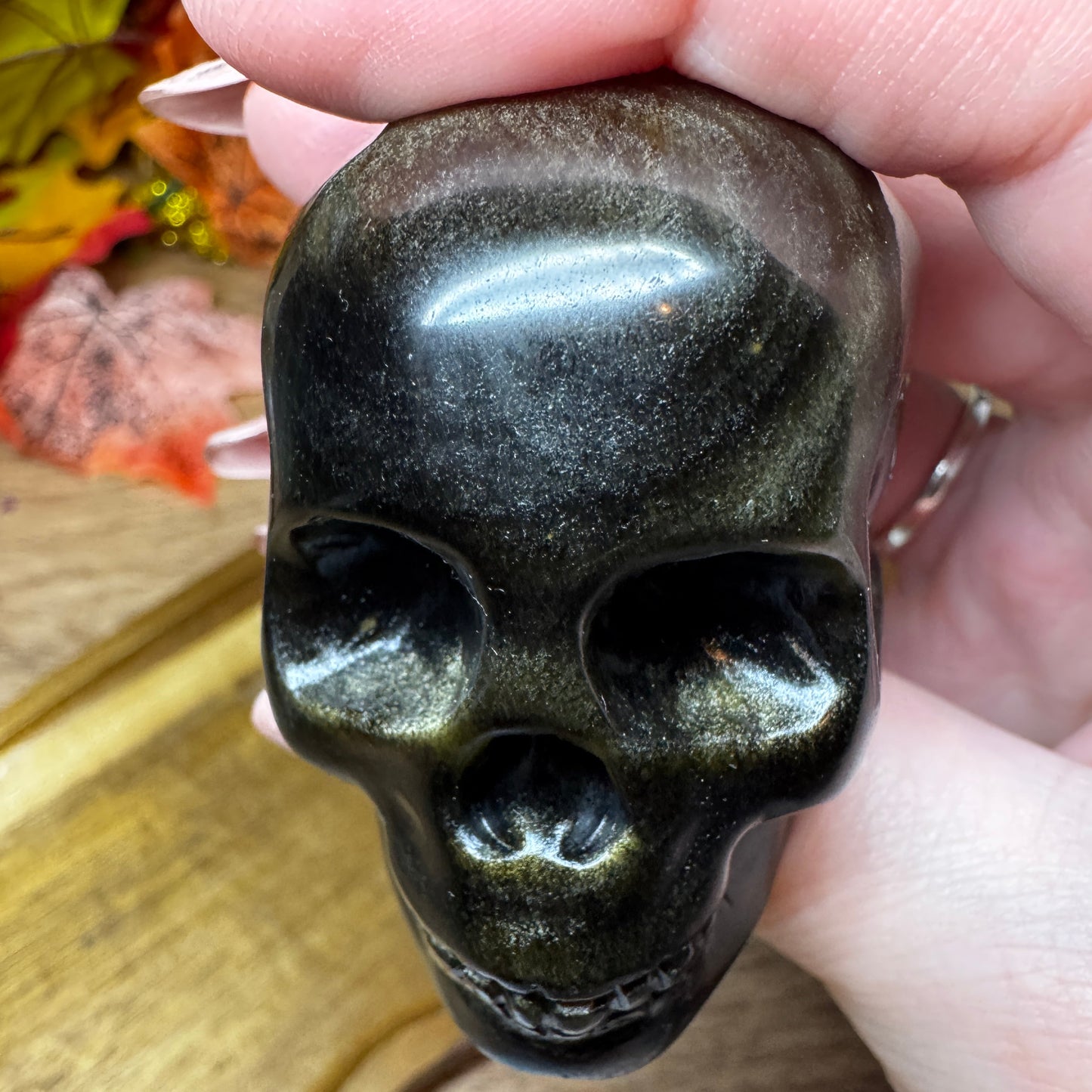 Golden Obsidian Skull Carving