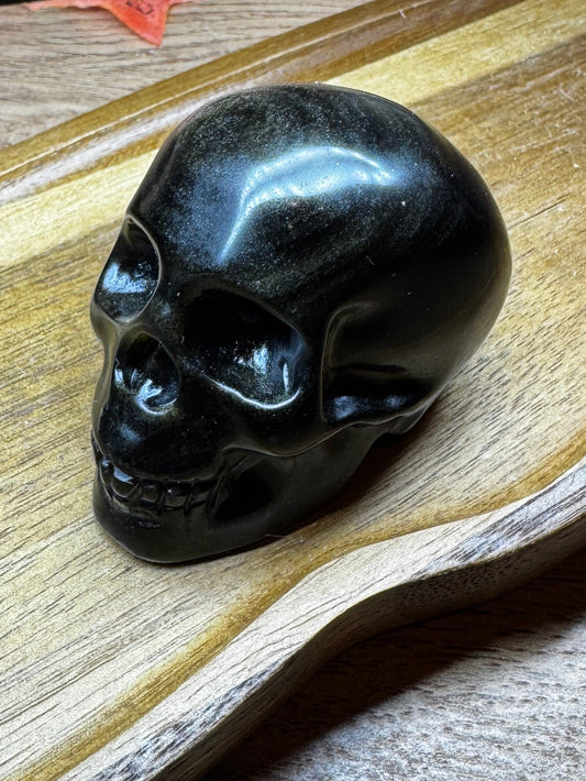 Golden Obsidian Skull Carving